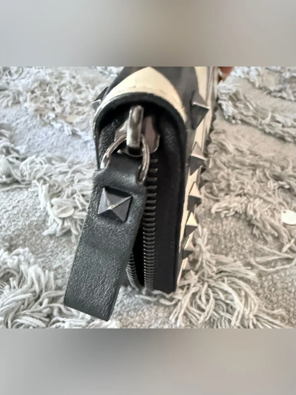 Valentino Garavani Rockstud Chevron Striped Print Zip Around Wallet